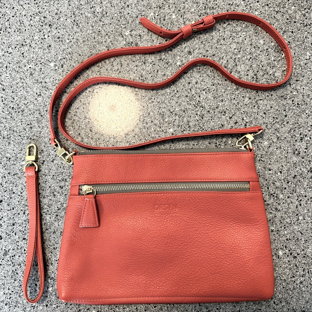 Orsyn Sydney leather Crossbody/wristlet in Papaya - Picture 1 of 3